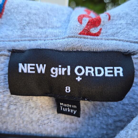 New Girl Order Sport Graphic Print Gray Hoodie size 8 Bad Sport We Bite - Picture 6 of 13